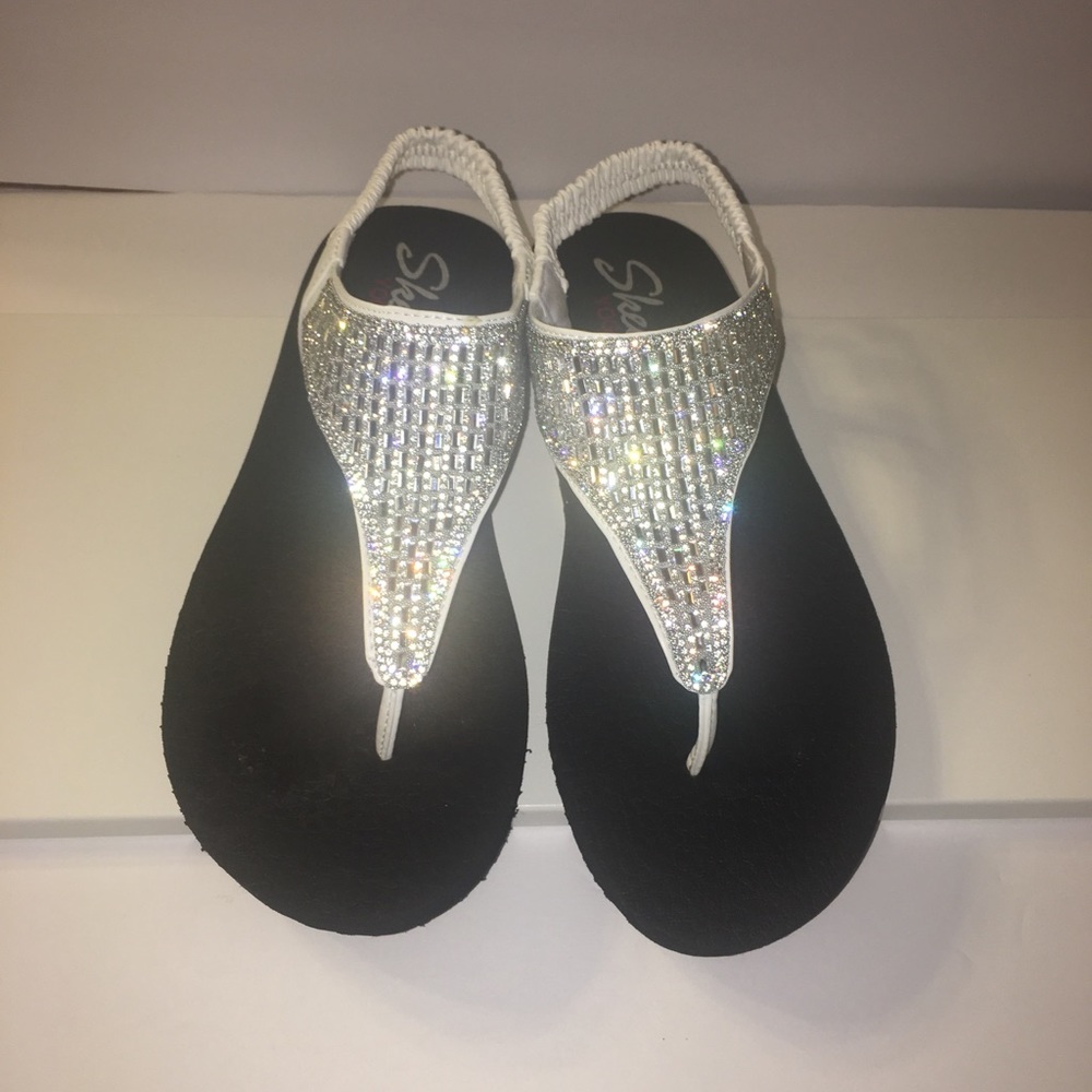 White rhinestone sketcher sandals